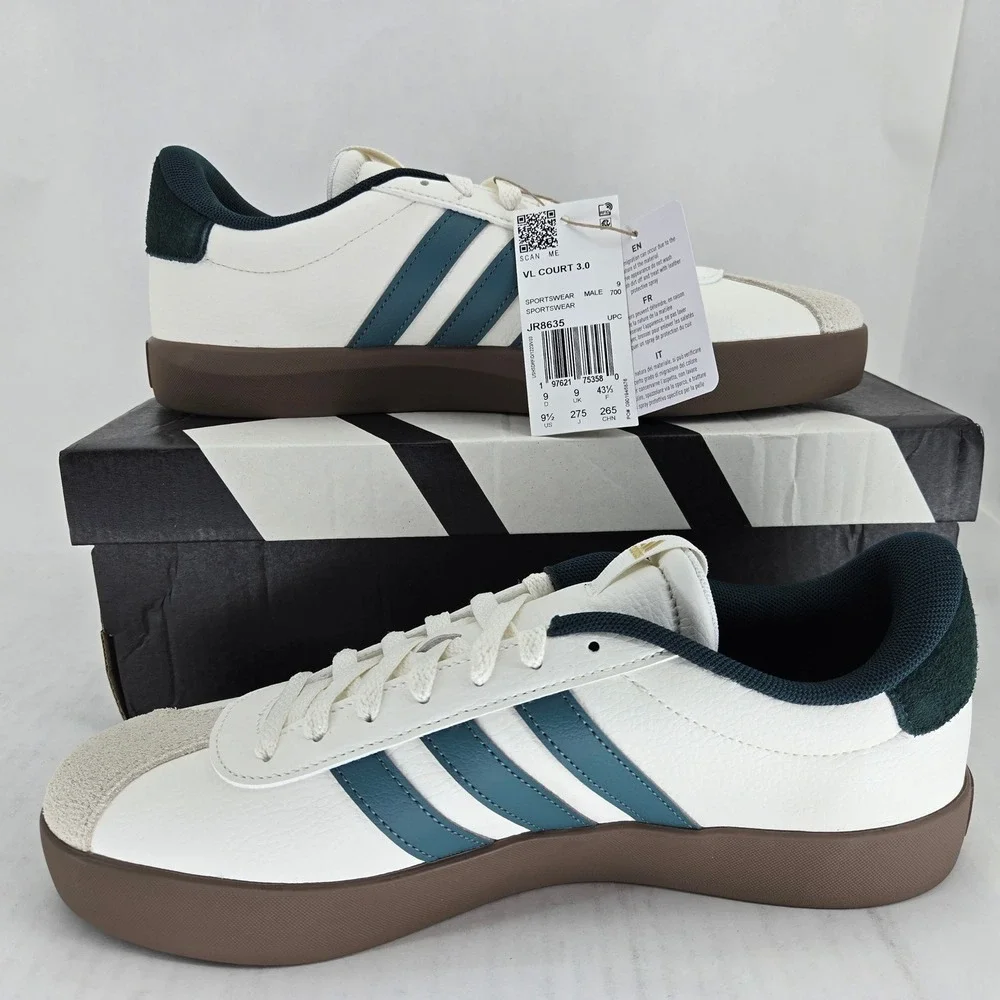 Adidas VL Court 3.0 Mens Sneakers White Teal Gum JR8635 Size 9.5 New in Box - Picture 2 of 16